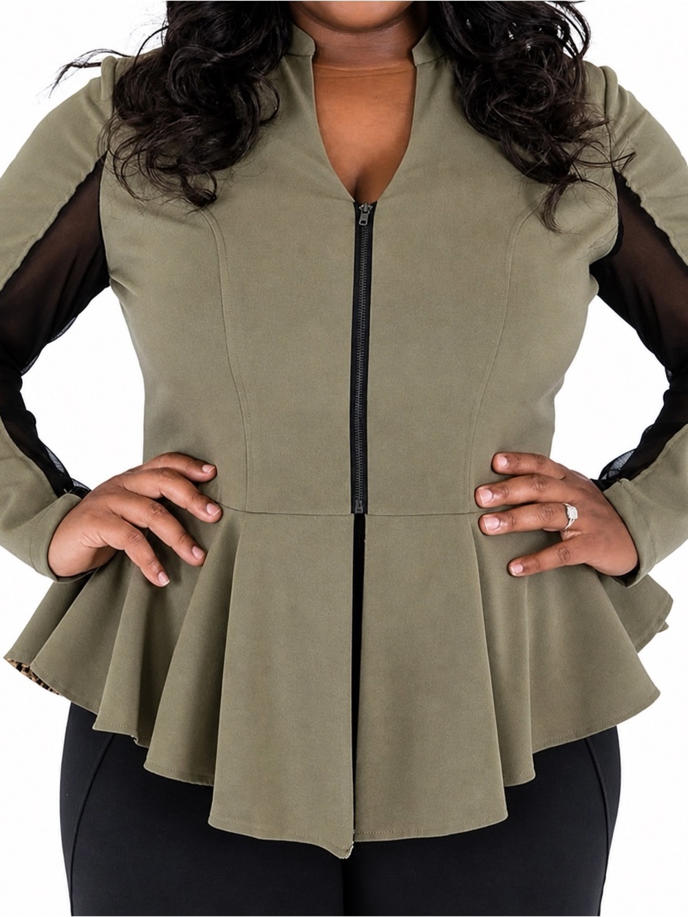 Poetic Justice Olive Peplum Jacket NWT Small Zip Cinch Chic Stretch